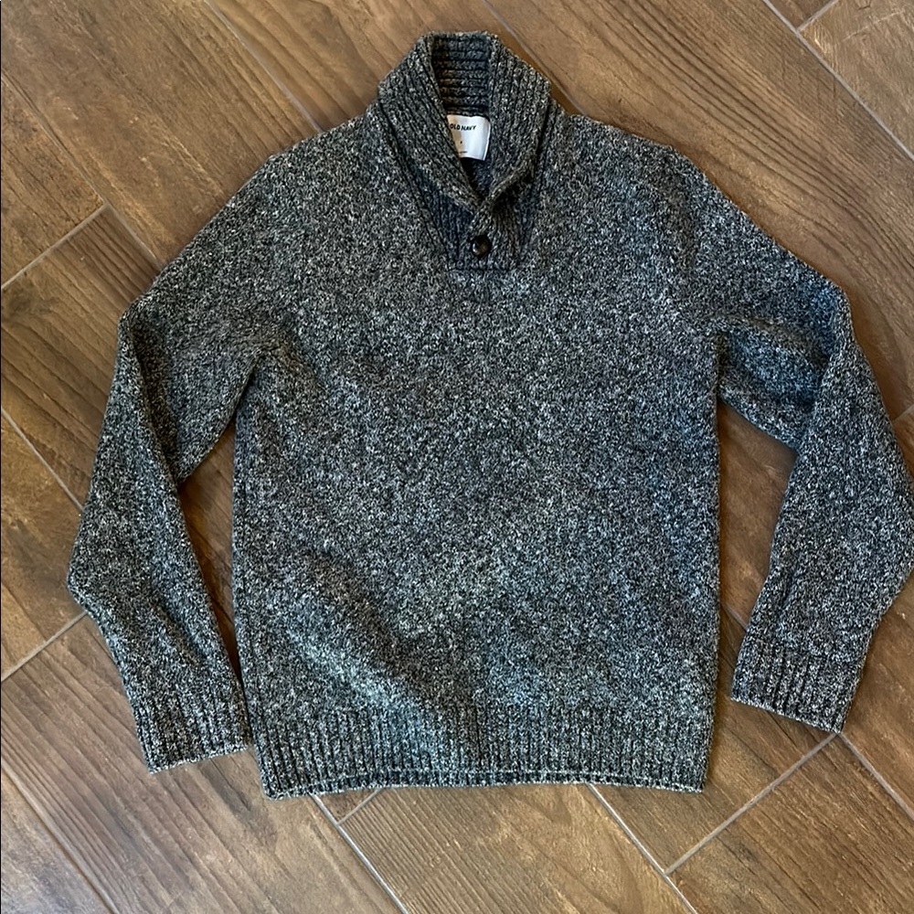 Old Navy Gray Turtleneck Sweater with Chunky Knit and Shawl Collar